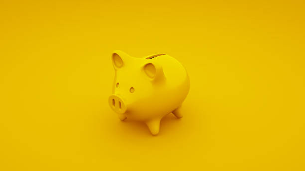 cofrinho amarelo. ilustração 3d - piggy bank front view coin bank single object - fotografias e filmes do acervo