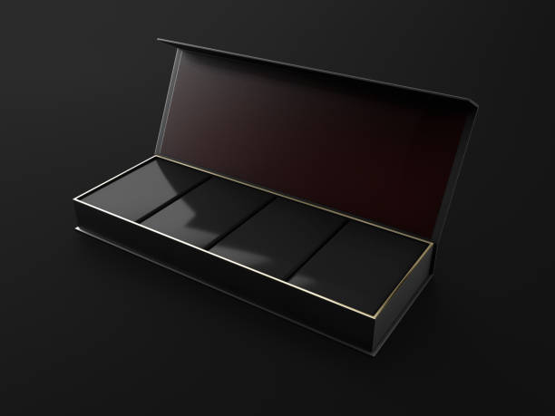 istock 3d Illustration of Opened Square Black Box Mockup with four square box 1087100382