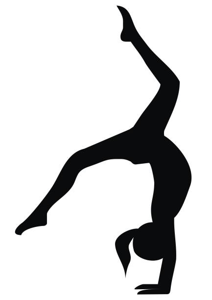 ilustrações, clipart, desenhos animados e ícones de silhueta de exercícios de ginástica, preto - parada de mãos