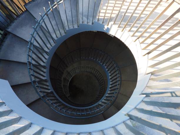 istock emergency spiral stairs, looking up scene 1087104568