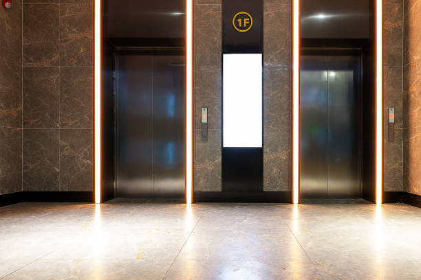 istock Upper and lower elevators in the lobby of high-rise buildings 1087108758
