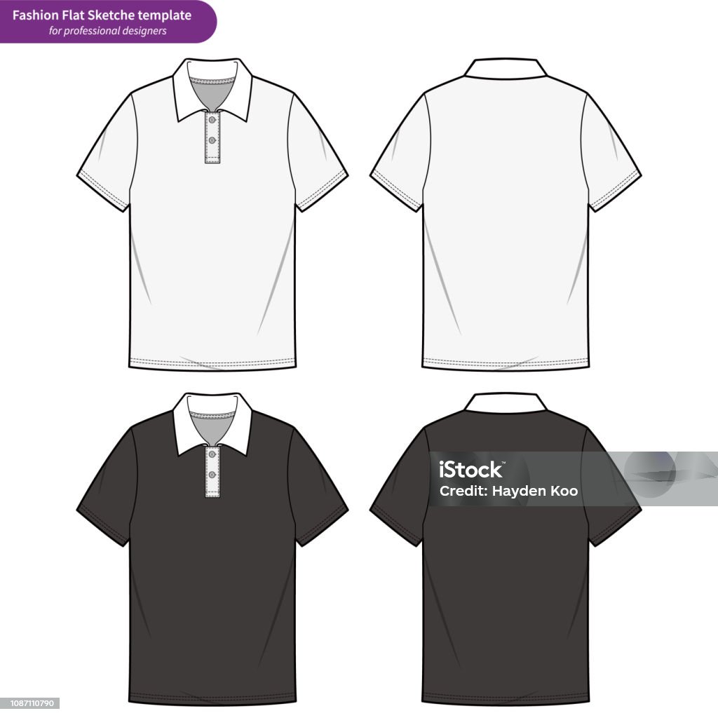 Polo Shirts Fashion Flat Technical Drawing Template Stock Illustration - Download Image Now -