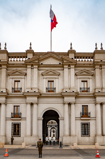 Santiago, Chile - October 13, 2018: La Moneda Palace,   Construction began in 1784 and was opened in 1805.