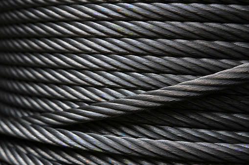Closeup of heavy duty new steel cable. steel wire or steel sling.Texture and background