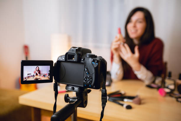 istock Woman vlogging about makeup 1087135682