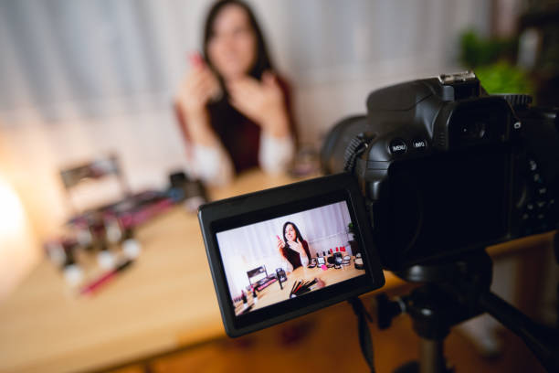 istock Woman vlogging about makeup 1087136120