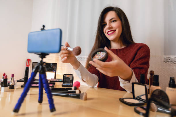 istock Woman vlogging about makeup 1087136716