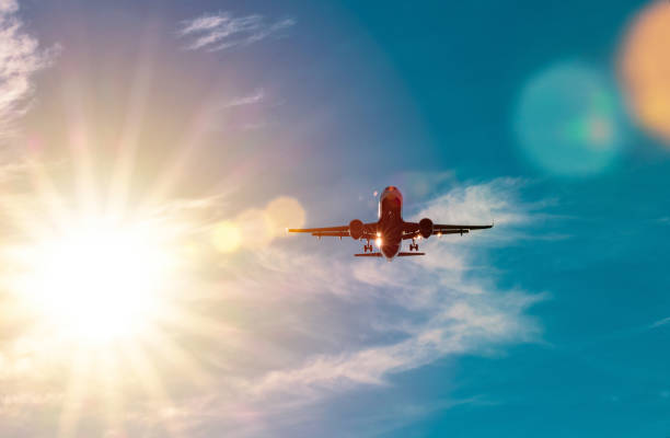 istock Passanger aircraft flying in sky, sunny clear weather 1087140562
