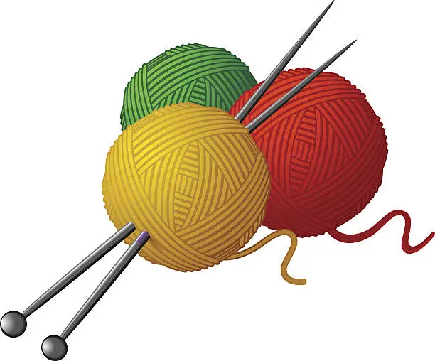 Vector illustration of Skeins of wool and knitting needles