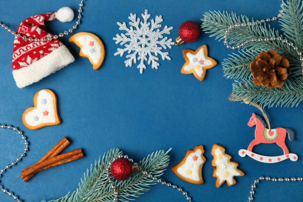 istock Frame of Christmas decor and cookies 1087154060