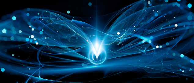 Blue glowing new technology in deep space, computer generated abstract background, 3D rendering