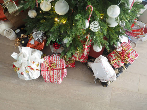 istock Christmas tree with modern floor and decoration 1087163434