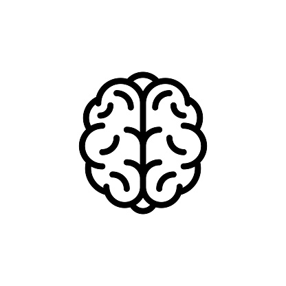 Stylized human brain icon. Black and white silhouette illustration.