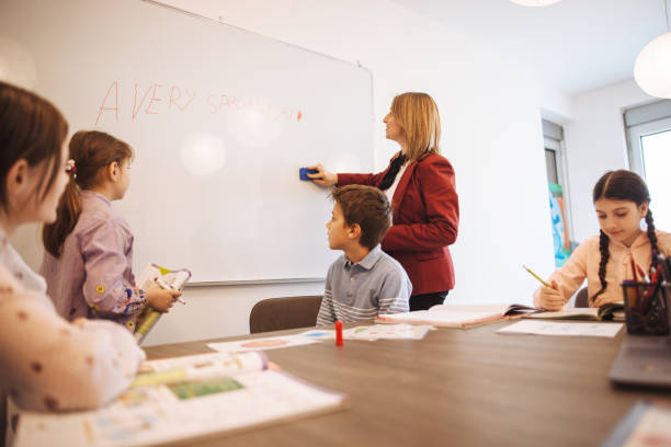 istock female teacher teaching  kids in classroom 1087183258