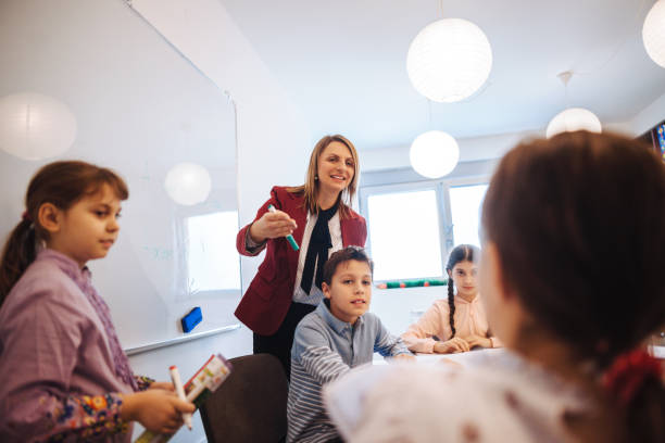 istock female teacher teaching  kids in classroom 1087183420