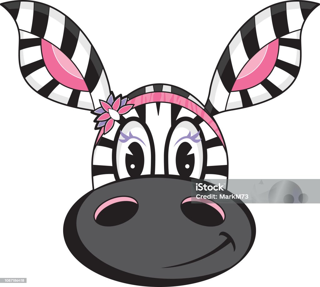 Cute Zebra Girl Character Adorably Cute Cartoon Zebra Girl with Flower Hairband by Mark Murphy Creative Animal stock vector