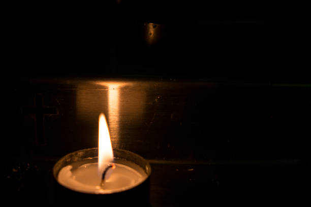 istock Metal candlestick with candle. 1087188362