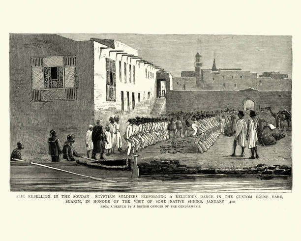 istock Rebellion in Sudan, Egyptian soldiers performing a religious dance 1087194150