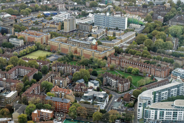 vue aérienne du quartier de southwark - londres, uk - tabard photos et images de collection