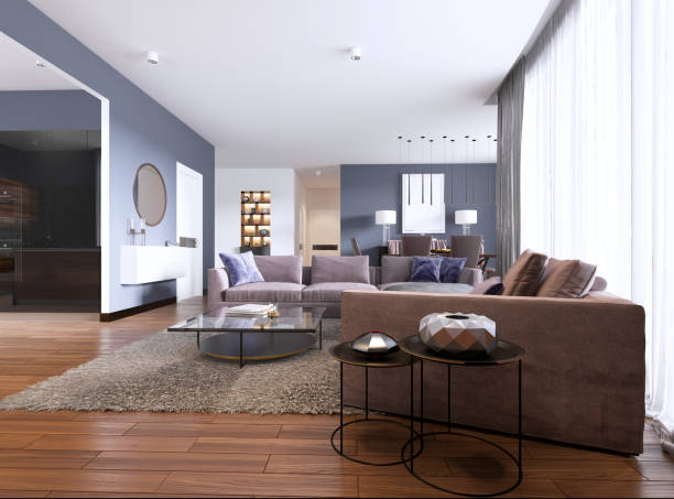 istock contemporary studio apartment and kitchen in open space modern interior. 1087196996