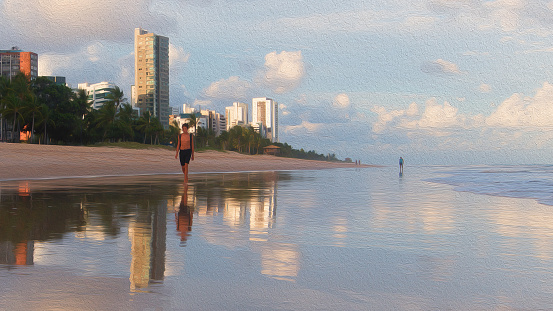 Recife, Pernambuco, Brazil - December 18, 2018:The most famous and beautiful urban beach in Recife city.