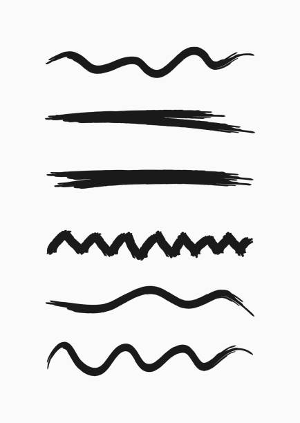 Set of curved lines drawn by hand with a rough brush. Sketch, grunge, watercolor, paint. vector art illustration