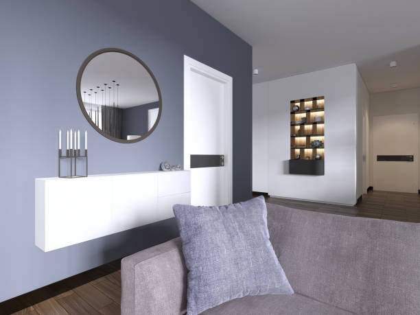 istock white hanging console with a mirror in the living room modern style. 1087214846