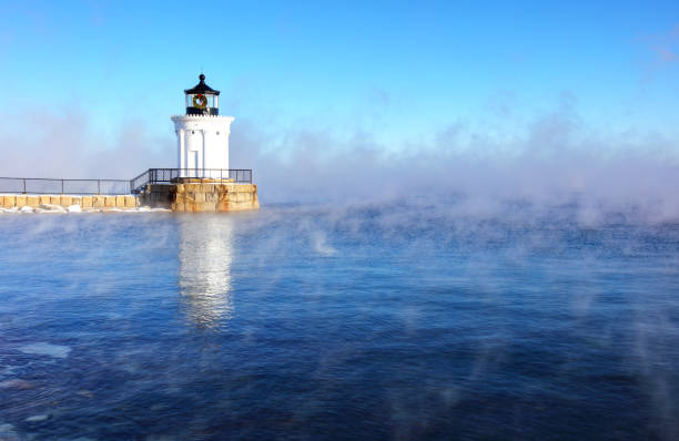 Lighthouse in darkness, landscape view, 3d rendering
