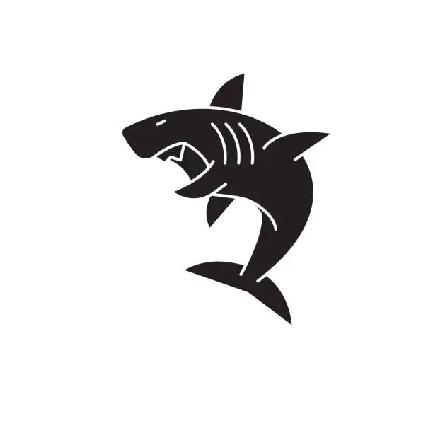 Vector illustration of Great white shark black vector concept icon. Great white shark flat illustration, sign