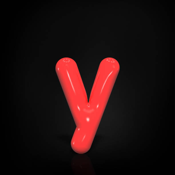 istock Glossy red paint  letter Y lowercase of bubble isolated on black background, 3d rendering illustration. 1087232388