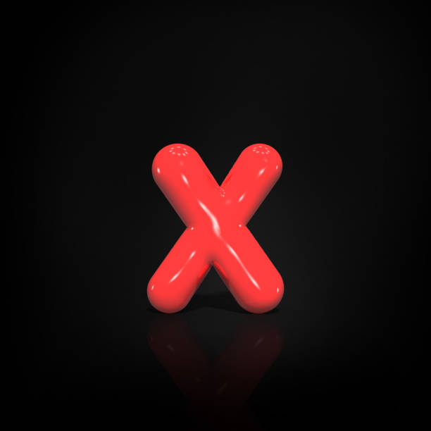 Glossy red paint  letter X lowercase of bubble isolated on black background, 3d rendering illustration.