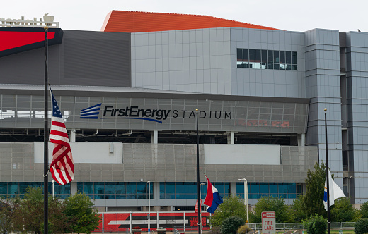 The FirstEnergy Stadium in Cleveland, Ohio. It is a multi purpose stadium located on the shores of Lake Erie and home to the NFL Football team Cleveland Browns.