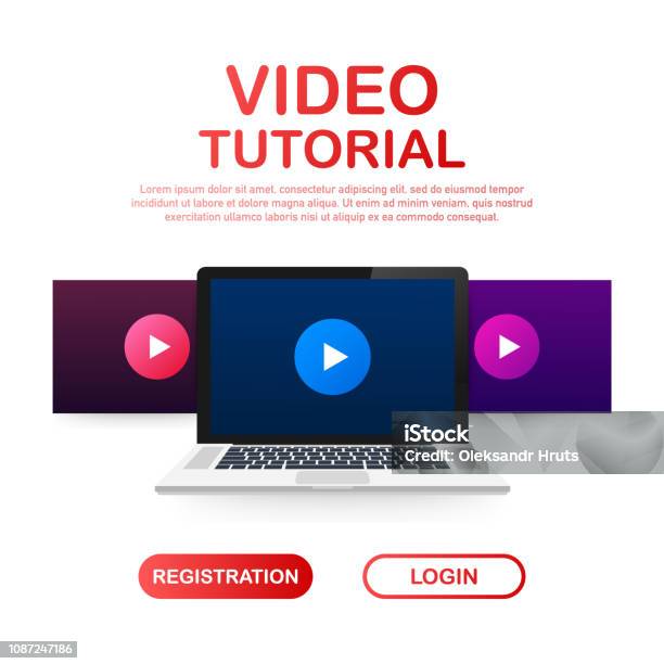 Mockup Design Website Flat Design Concept Video Tutorial Vector