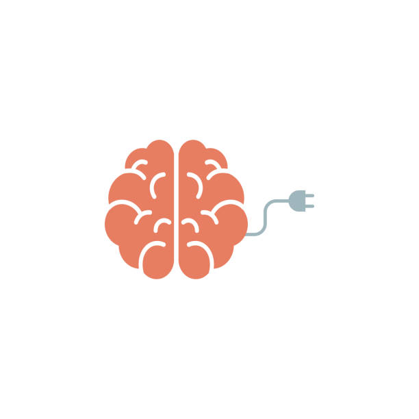 mózg z wtyczką, ikona wektora ładowania - business solution flash stock illustrations