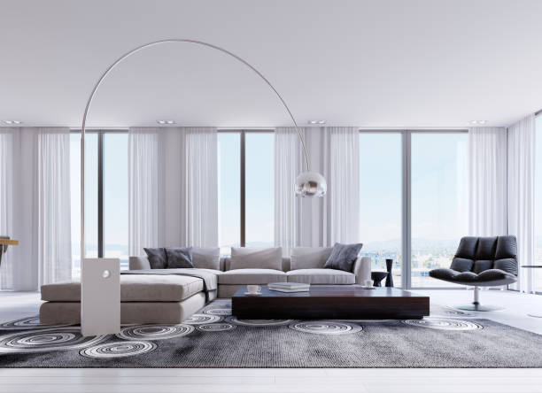 istock �ushions on comfortable corner sofa with armchair and panoramic windows in contemporary living. 1087258380