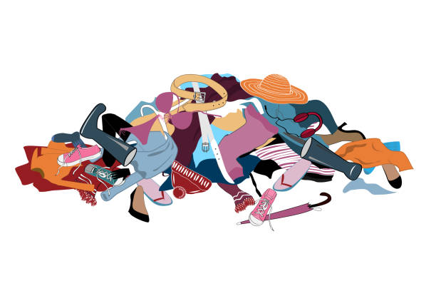 ilustrações de stock, clip art, desenhos animados e ícones de vector illustration with a messy pile of dirty laundry. - pilha roupa velha