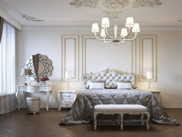 istock Luxurious bedroom with bed and bedside tables and dressing table. Concept interior, home, comfort, hotel. 1087270356