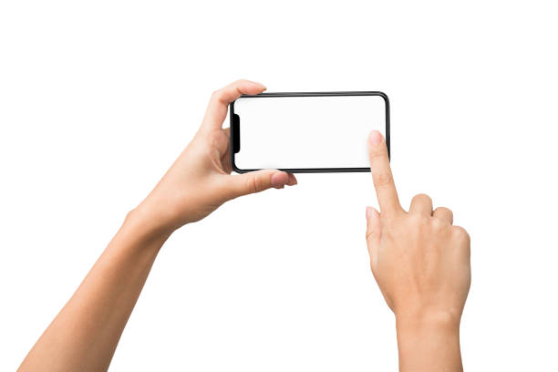 istock Female hands taking photo on smartphone with blank screen 1087270372