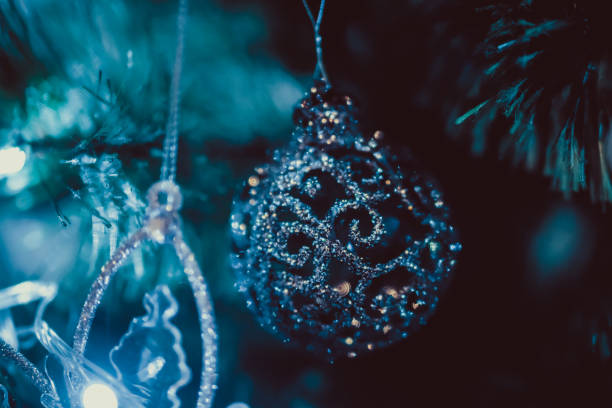 istock Blue Pine branches and red Christmas Decoration 1087273492