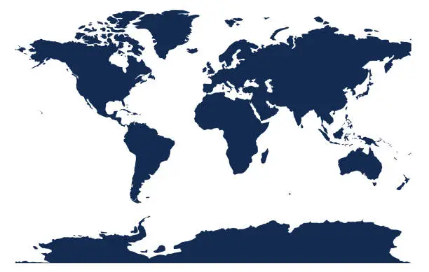 Vector illustration of dark blue isolated detailed global map of the world countries and continents