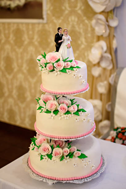 istock Wedding cake with figurines of the newlyweds 1087279846