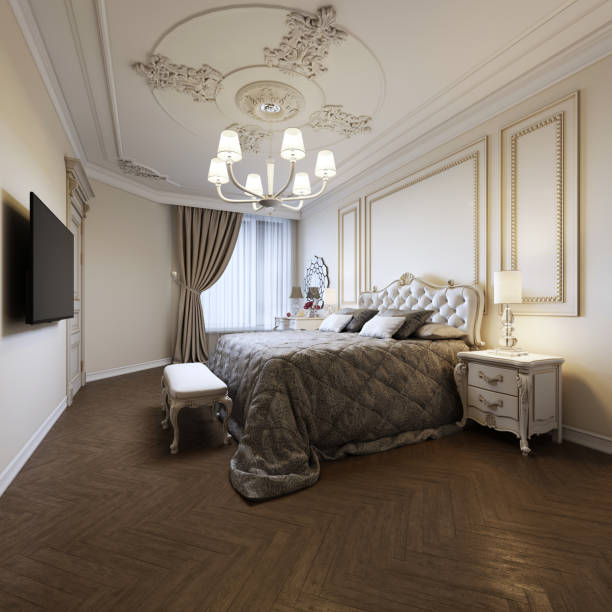 istock Luxurious bedroom with bed and bedside tables and dressing table. Concept interior, home, comfort, hotel. 1087281182