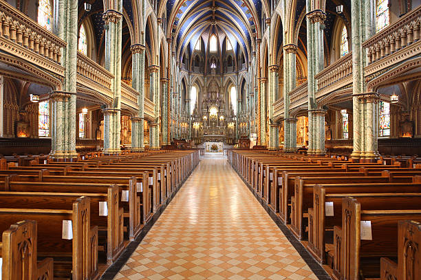 istock Inside of church with pews 108728808
