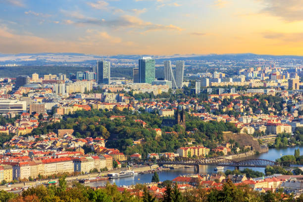 istock Prague Old Town and business district, aerial view 1087288352