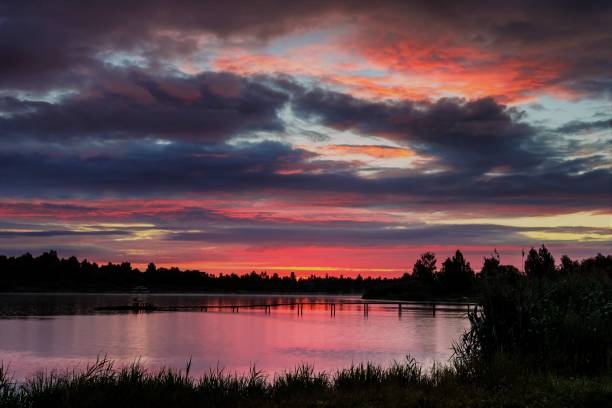 istock landscape, summer, dawn on the lake, distant view, horizon, outdoors, sky, trees 1087288860