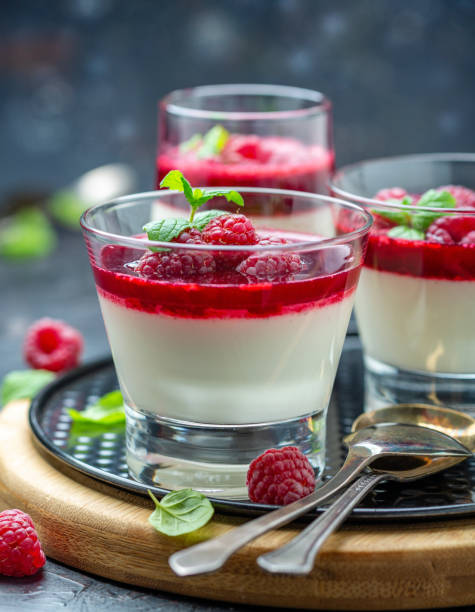 istock Vanilla Panna cotta with berry sauce and raspberry. 1087290268