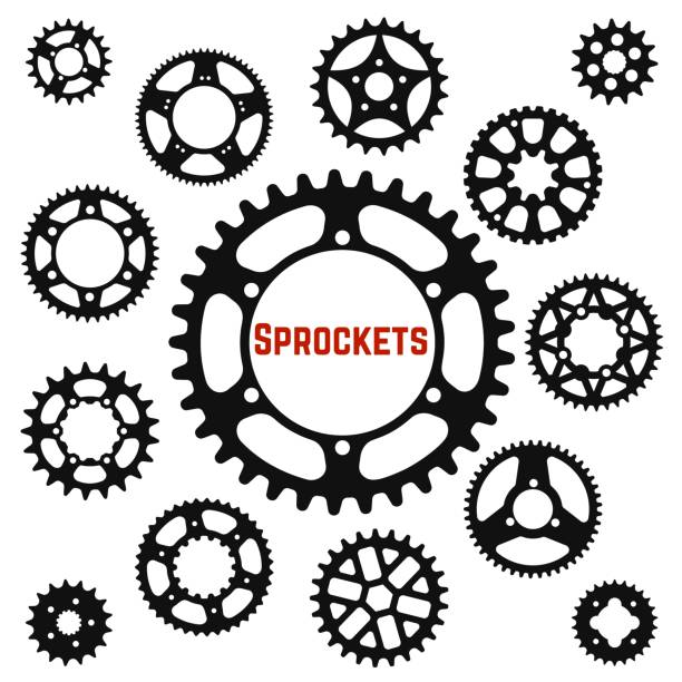 Silhouettes of the gear wheels, vector icons set Vector set of silhouettes of the gear wheels and sprockets chainring stock illustrations