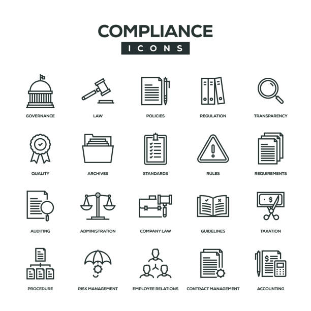 ilustrações de stock, clip art, desenhos animados e ícones de compliance line icon set - compliance