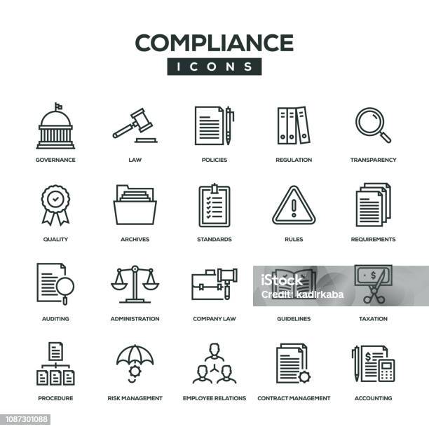 Compliance Line Icon Set Stock Illustration - Download Image Now - Icon, Law, Rules