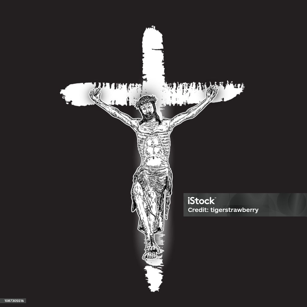 Chúa Giêsu Kitô Đóng Đinh Trên Tay Vẽ Bàn Chải Mực Trên Nền Đen ...